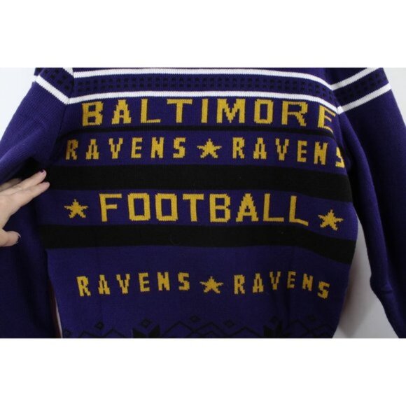 Streetwear Mens Large Snowflake Christmas Baltimore Ravens Football Knit Sweater - Picture 7 of 10